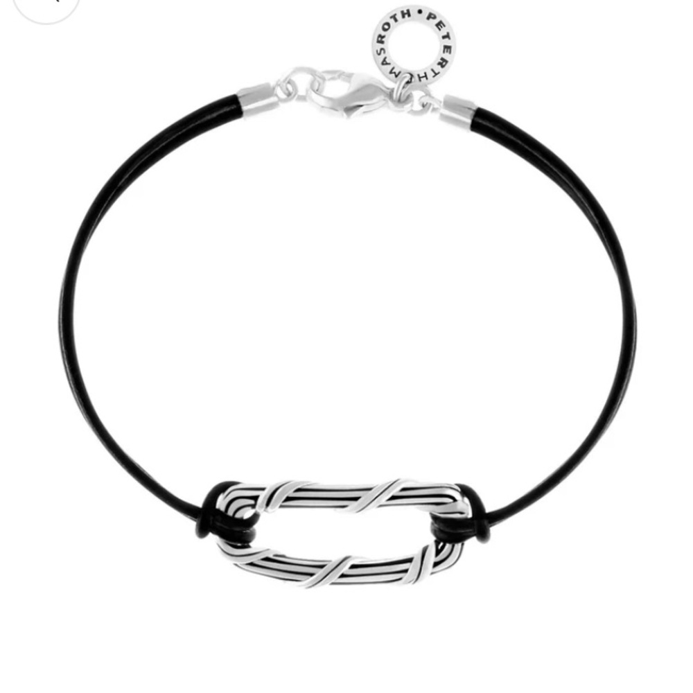 NIB Rectangle link bracelet- Unisex Sterling Silver and leather